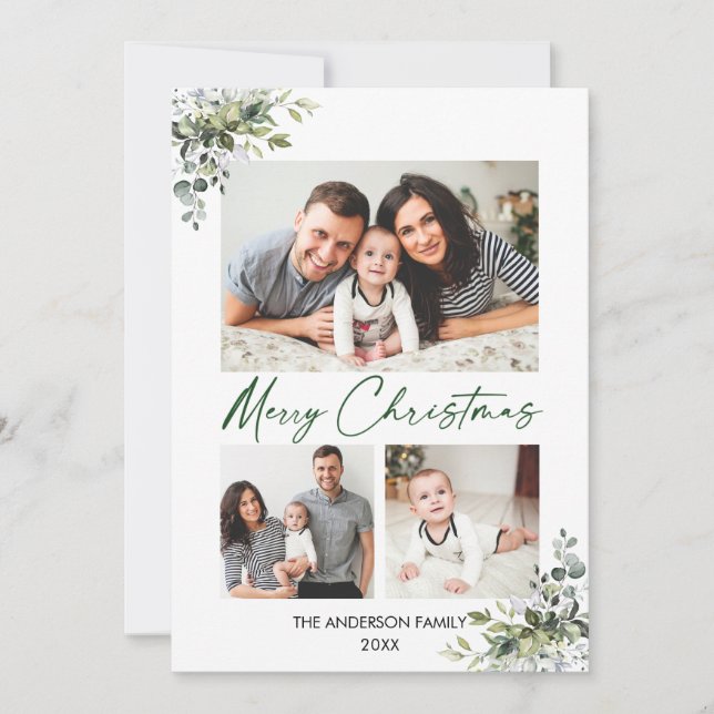 Cartão De Festividades Caligrafia Green Ink Natal Greenery 3 Foto (Frente)