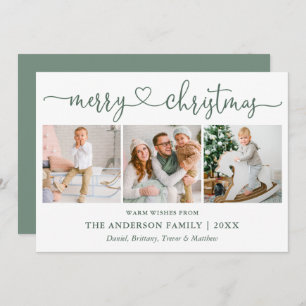 Cartão De Festividades Caligrafia Heart Christmas 3 Photo Sage Green