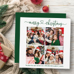Cartão De Festividades Caligrafia Heart Christmas 4 Photo Green Square<br><div class="desc">Cartaz de Natal Feliz de 4 Quadrados de Foto - Verde</div>