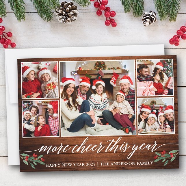 Cartão De Festividades Caligrafia Madeira Mais Alegre Este Ano 5 Foto (Customize to add text to back of card.)