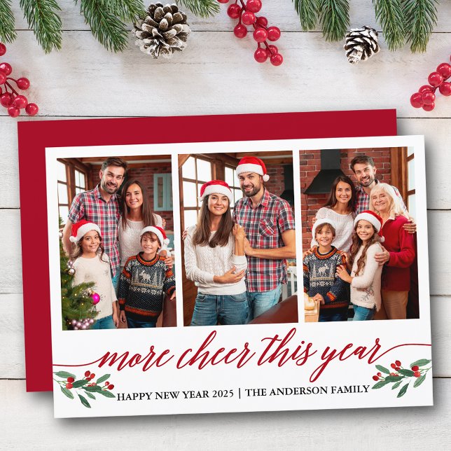 Cartão De Festividades Caligrafia Mais Saúde Este Ano 3 Foto Vermelho (Customize to add text to back of card or to change color of  back of card.)
