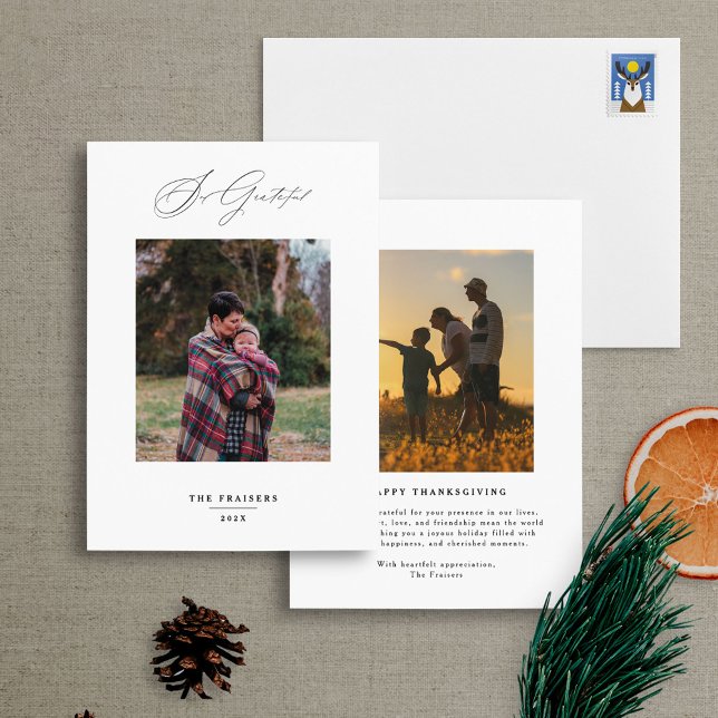 Cartão De Festividades Caligrafia Mínima Moderna Grata Ação de Graças (Criador carregado)