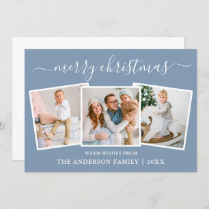 Cartão De Festividades Caligrafia moderna 3 Foto de Natal Azul