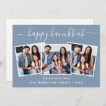 Cartão De Festividades Caligrafia moderna 3 Foto feliz Hanukkah azul<br><div class="desc">Modern Trendy Calliographic 3 Photo Family Collage Happy Hanukkah Card - Dusty Blue</div>