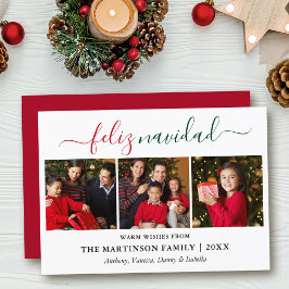 Cartão De Festividades Caligrafia Moderna 3 Foto Red Green Feliz Navidad