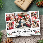 Cartão De Festividades Caligrafia Moderna 5 Família Fotográfica Feliz Nat<br><div class="desc">Cláusula de Caligrafia Moderna 5 Fotografias Colagem da Família Fotografia Cartão de Natal Merry inclui Watercolor Christmas Holly Berries</div>