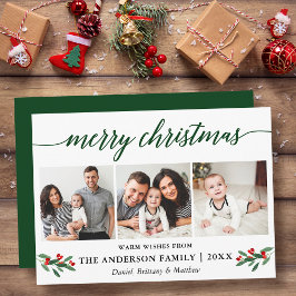 Cartão De Festividades Caligrafia moderna Holly Christmas 3 Photo Green