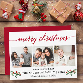 Cartão De Festividades Caligrafia Moderna Holly Christmas 3 Photo Red