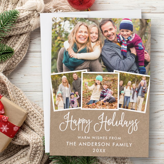 Cartão De Festividades Caligrafia moderna Kraft 4 Foto (Customize to add text to back of card.)