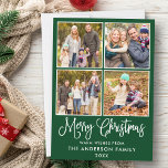 Cartão De Festividades Caligrafia moderna Natal 4 Fotografias Verde<br><div class="desc">Folha de Natal Feliz 4 Feriado da Família de Fotos - Fundo Verde Florestal</div>