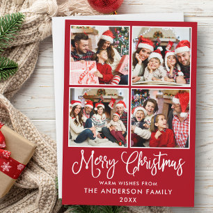 Cartão De Festividades Caligrafia moderna Natal 4 Fotos Vermelhas