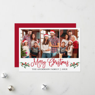Cartão De Festividades Caligrafia Moderna Natal Vermelho Azevinho 3 Foto