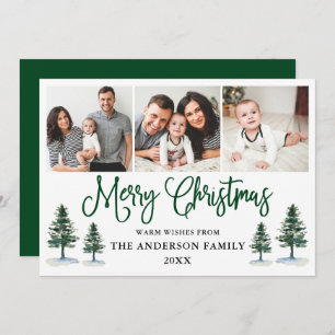 Cartão De Festividades Caligrafia moderna Pines Foto do Natal Verde