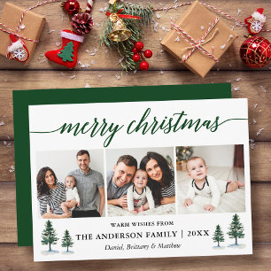 Cartão De Festividades Caligrafia Moderna Pines Natal 3 Foto Verde