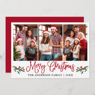 Cartão De Festividades Caligrafia Moderna Red Holly 3 Foto