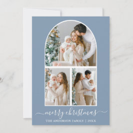 Cartão De Festividades Caligrafia Natal 3 Arch Fotográfico Dusty Blue