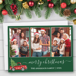 Cartão De Festividades Caligrafia Natal 3 Foto Red Truck Green