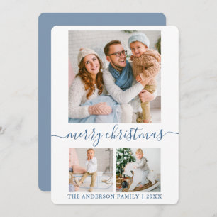 Cartão De Festividades Caligrafia Script 3 Foto Dusty Blue Natal
