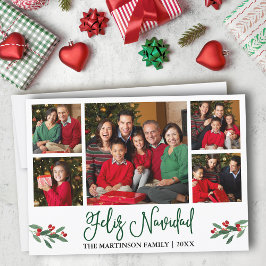 Cartão De Festividades Caligrafia Verde Divertida 5 Foto Feliz Navidad