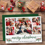 Cartão De Festividades Caligrafia Verde Moderna 5 Foto Natal Verde<br><div class="desc">A Carta de Natal Merry Collage da Família Fotográfica do Script de Caligrafia Moderno 5 inclui Watercolor Christmas Holly Berries - Script Verde</div>