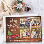 Cartão De Festividades Caligrafia Vintage Truck 4 Photo Wood<br><div class="desc">Carta De Férias Moderna - Cartão de Férias Feliz Natal 4 - Caminhão Vermelho Vintage Vintage com Árvore de Natal - Madeira russa do país</div>