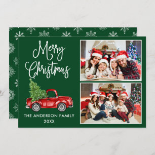 Cartão De Festividades Caligrafia Vintage Truck Green 2 Foto