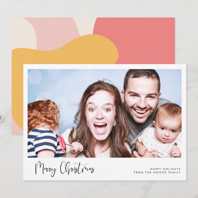 Cartão De Festividades Caligrafia Whimsical Foto Feliz de Natal (Frente/Verso)