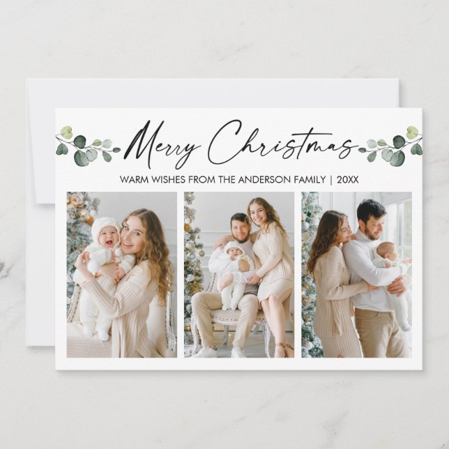 Cartão De Festividades Calligrafia Ink Watercolor Eucalyptus Natal (Frente)