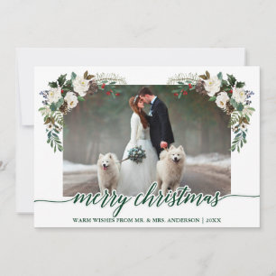 Cartão De Festividades Calligrafia Winter Floral Green Wedding Foto