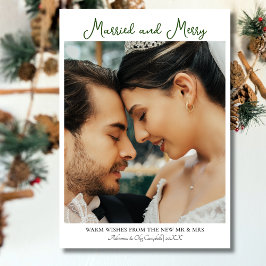 Cartão De Festividades Calligraphy Married and Merry Forest Green Text