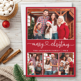 Cartão De Festividades Calliografia Coração 4 Foto Feliz Natal Vermelho