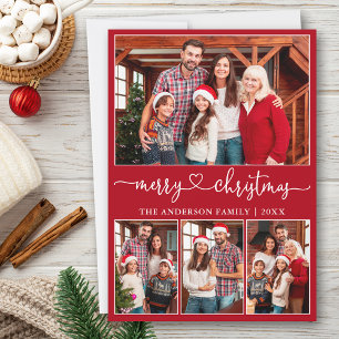 Cartão De Festividades Calliografia Coração 4 Foto Feliz Natal Vermelho