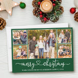 Cartão De Festividades Calliografia Coração 5 Foto Feliz Natal Verde<br><div class="desc">Cartaz de Natal Feliz do Coração do Script 5 da Família Fotográfica da Caligrafia Moderna - Verde</div>
