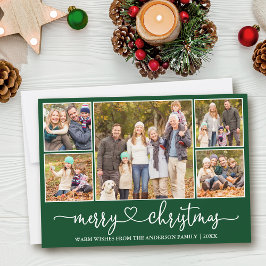 Cartão De Festividades Calliografia Coração 5 Foto Feliz Natal Verde