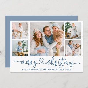 Cartão De Festividades Calliografia Coração 5 Foto Natal Dusty Blue