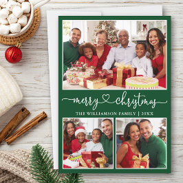 Cartão De Festividades Calliografia Coração Feliz Natal Verde 3 Foto