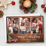 Cartão De Festividades Calliografia Coração Madeira 3 Foto Natal Caminhão<br><div class="desc">Cartaz de Natal Merry - Watercolor Vintage Red Truck com Árvore de Natal - Impressão de Madeira Rustic Country</div>