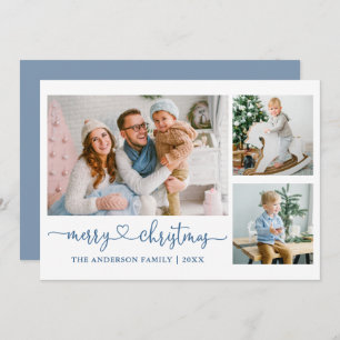 Cartão De Festividades Calliografia Coração Script Christmas Blue 3 Photo