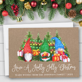 Cartão De Festividades Calliografia divertida Kraft Holly Jolly Gnomos de