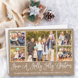 Cartão De Festividades Calliografia divertida Kraft Holly Jolly Natal