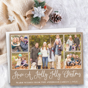 Cartão De Festividades Calliografia divertida Kraft Holly Jolly Natal