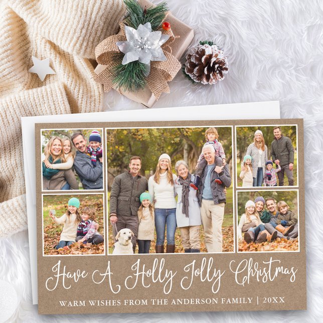 Cartão De Festividades Calliografia divertida Kraft Holly Jolly Natal (Customize to add text to back of card.)