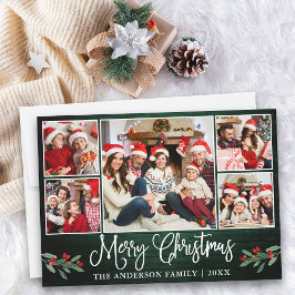 Cartão De Festividades Calliografia Green Wood Holly 5 Foto Natal