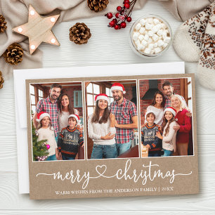 Cartão De Festividades Calliografia Heart 3 Photo Kraft Feliz Natal