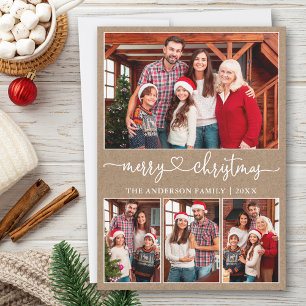 Cartão De Festividades Calliografia Heart 4 Photo Kraft Feliz Natal