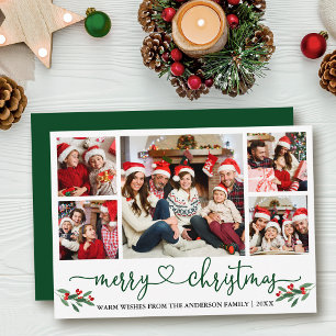 Cartão De Festividades Calliografia Heart Christmas Holly 5 Photo Green