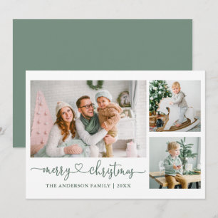 Cartão De Festividades Calliografia Heart Sage Green Christmas 3 Photo