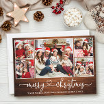 Cartão De Festividades Calliografia Heart Wood 5 Foto Natal<br><div class="desc">Cartaz de Natal Feliz - Impressão de Madeira de País Russo para a Família Fotografia do Coração 5 Foto da Moderna Caligrafia</div>