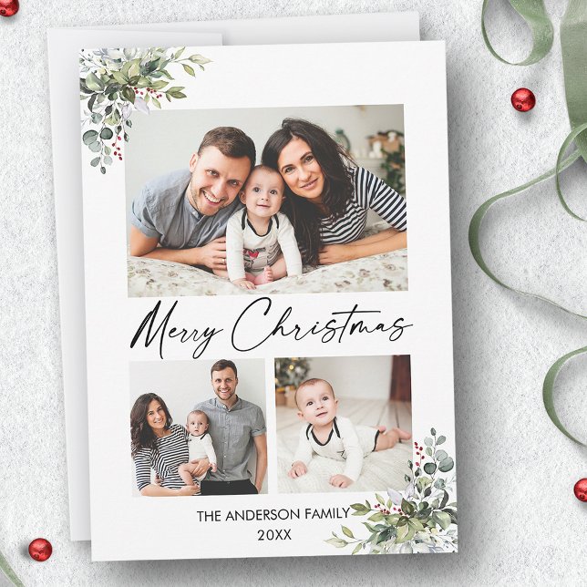 Cartão De Festividades Calliografia - Script de Tinta 3 Foto - Berries Gr (Customize to change your personalized text size or text style.)