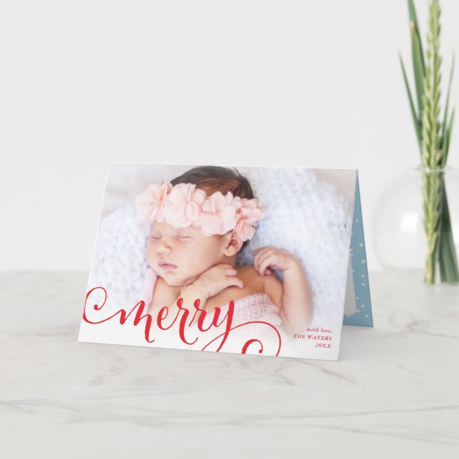 Cartão De Festividades Camada de diversão da família PHOTO feliz vermelha (Frente)